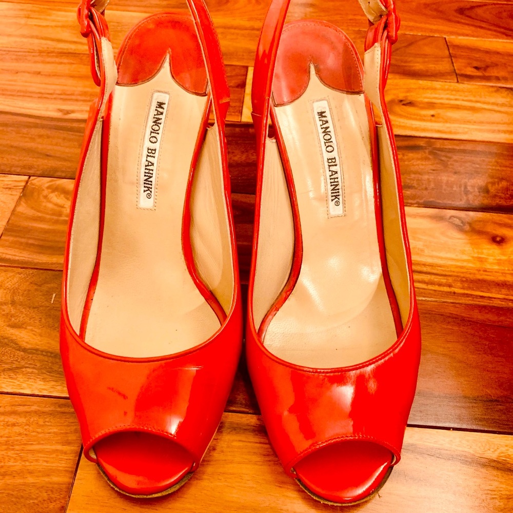 Manolo Blahnik Red slingback patent heels 39.5